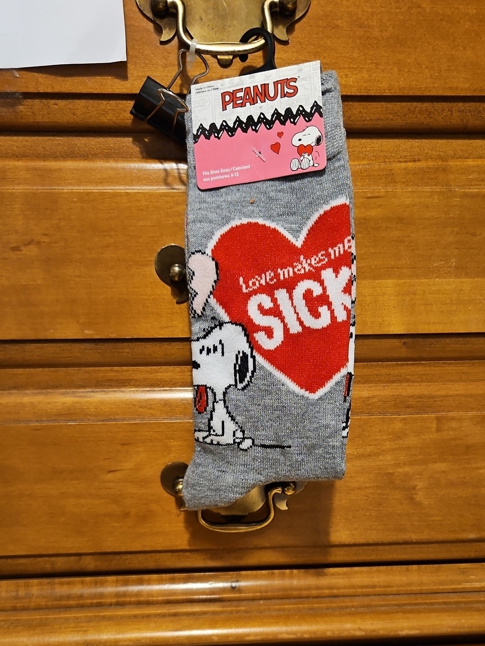 Peanuts Gray Socks with Red Heart and Snoopy Kids Size 6-12